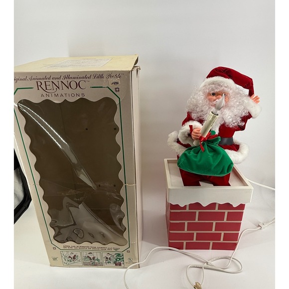 Rennoc Animated Illuminated Santa in Chimney Christmas Decor Vintage Tested - Picture 1 of 10